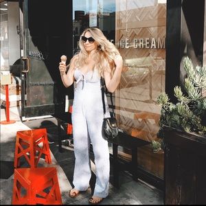 Wayf blue and white striped jumpsuit